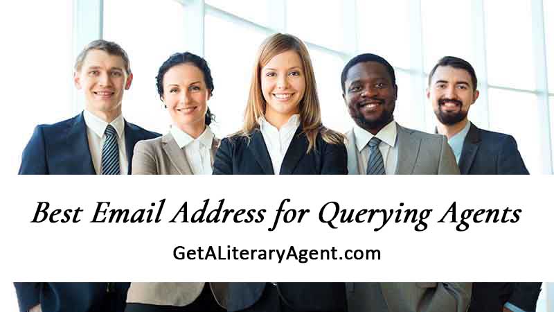 Group of male and female literary agents discussing the best email address for querying