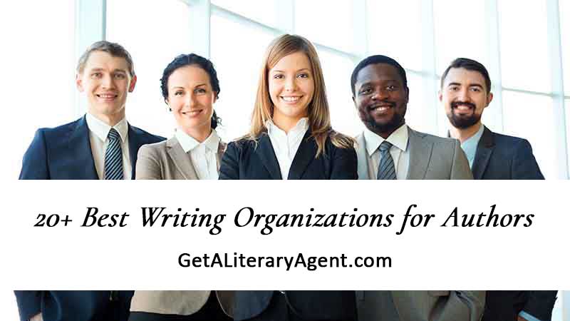 Group of male and female literary agents discussing the best writing organizations for authors