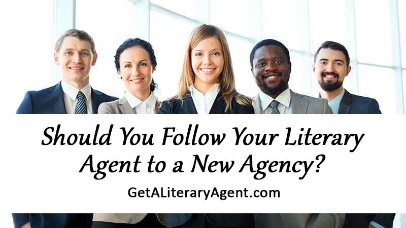 Should You Follow Your Literary Agent to a New Agency? being discussed by a diverse group of five sharply dressed literary agents