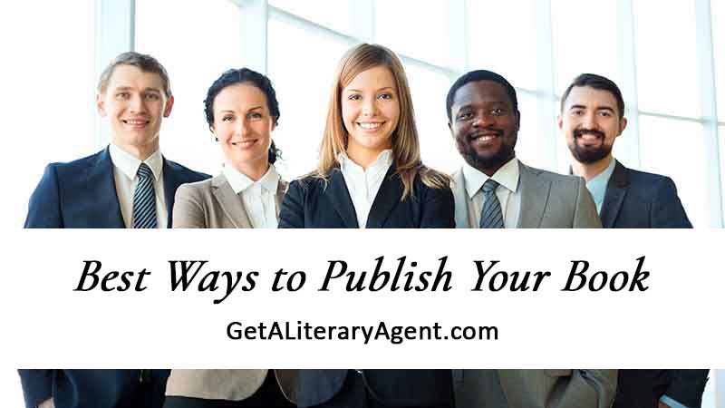 Group of smiling well-dressed male and female literary agent