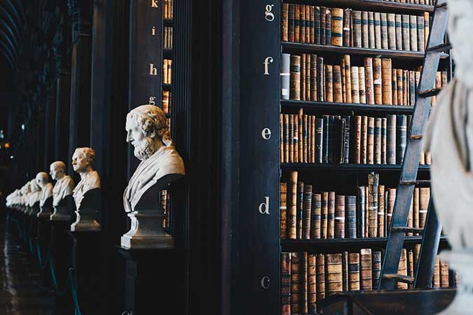 Library with statues of published authors, Get a Literary Agent Guide