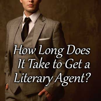 Book agent in brown suit invites visitors to read article, "How Long Does It Take to Get a Literary Agent?"