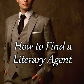 Book agent in brown suit invites visitors to read article, "How to Find a Literary Agent"