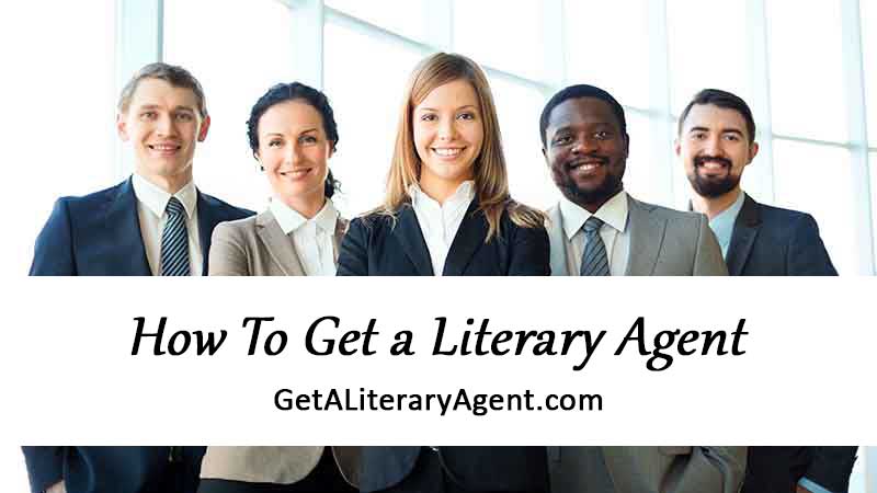 Group of book agents in suits with sign that says, "How To Get a Literary Agent?"