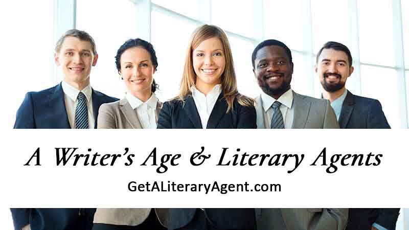 Group of literary agents wearing suits talking about a writer's age