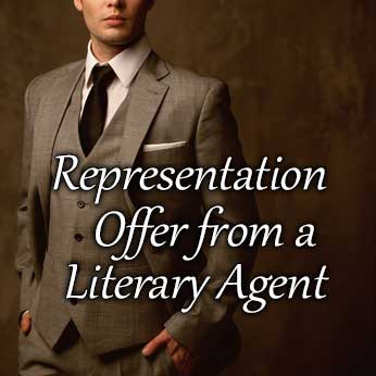 Book agent in brown suit suggests reading article about getting a representation offer from a literary agent