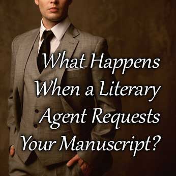 Book agent in suit asking, "What Happens When a Literary Agent Requests Your Manuscript?"